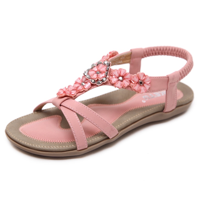 Giày Sandal Đế Bằng Đính Đá Hình Hoa Thời Trang Cho Nữ Size 41-42