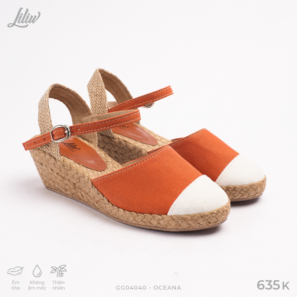 Cao gót kín mũi tròn đế xuồng quai gài cao 4cm kiểu búp bê - Oceana màu cam