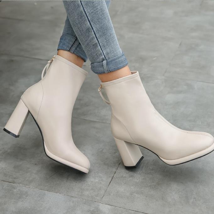 Giày Boot Cao Gót Mũi Vuông Thiết Kế Mới Thời Trang Mùa Thu Đông Dành Cho Nữ