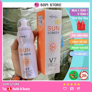 Xịt chống nắng SUN SCREEN V7 200ml Hàn Quốc nâng tone sáng da chống nước không bết dính SPF50+