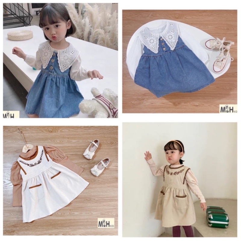 Váy yếm bé gái RIO- Set gồm 1 váy bò xòe + áo phông cotton+ túi công chúa elsa bé gái hàng có sẵn kèm ảnh thật, video