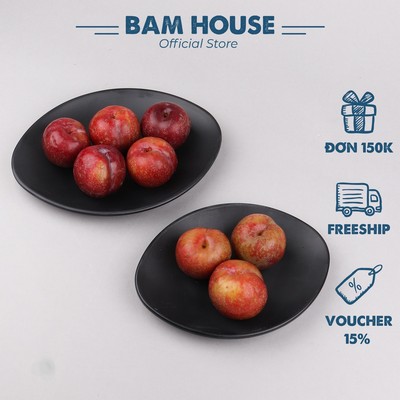 Dĩa nhựa oval Bam House chất liệu melamine đen nhám 16x12cm cao cấp DOV03