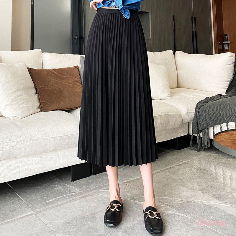 Chân Váy Chữ A Dáng Rộng Lưng Cao Màu Trơn Thời Trang Cho Nữ