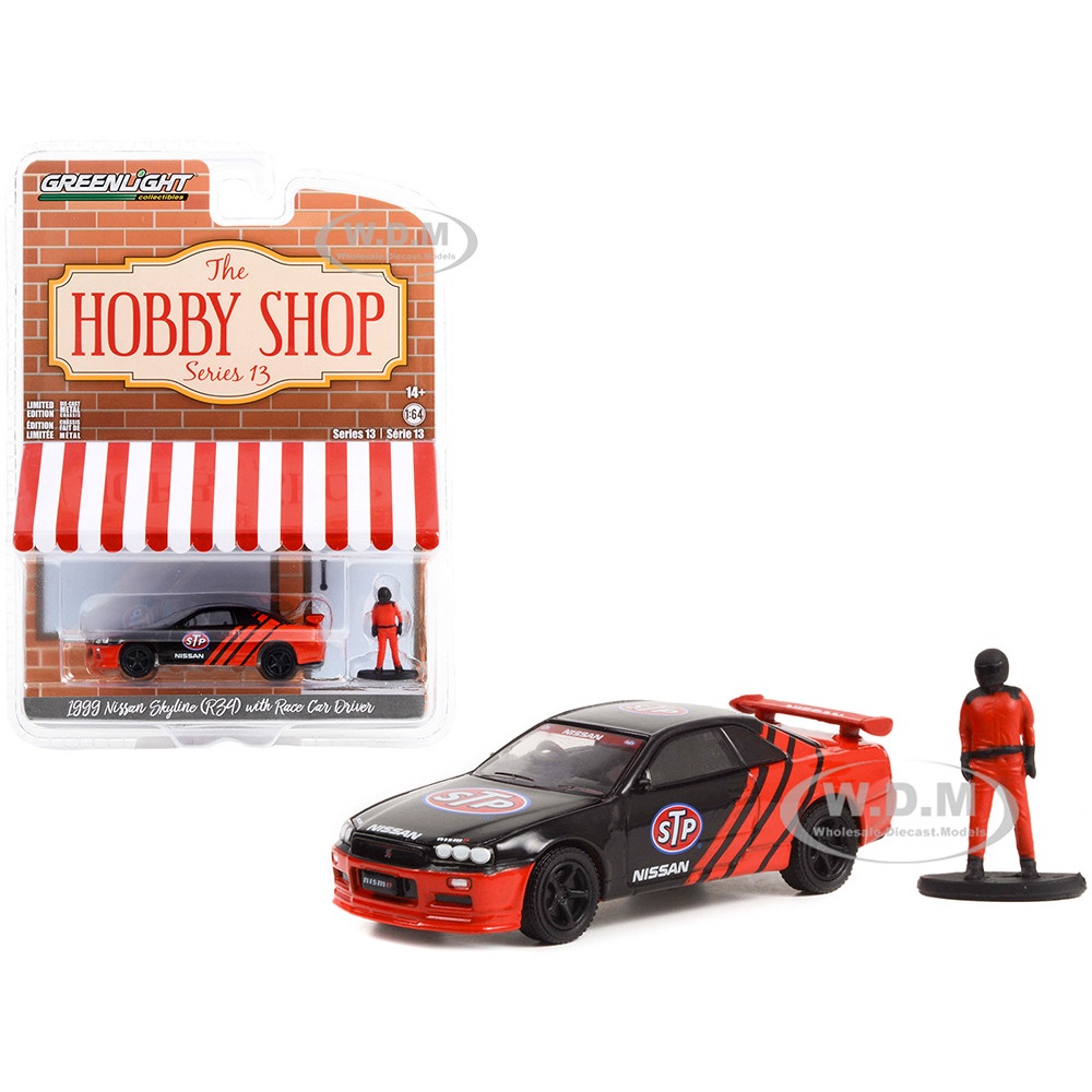 (Premium bánh cao su) Xe mô hình Greenlight Collectibles 1/64 Nissan Skyline R34 1999 STP with Race 
