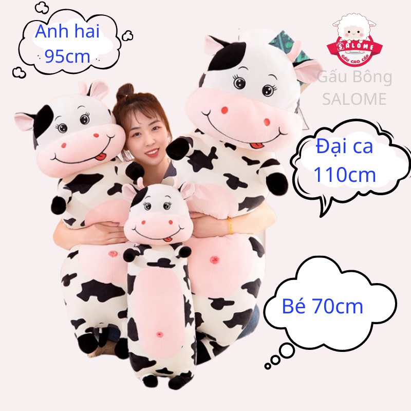 Gấu Bông Con Bò Sữa Đứng Size 70cm-1m1 CÓ KHÓA KÉO Vải Siêu Mềm Mịn SALOME, Thú Nhồi Bông Bò Le Lưỡi Gối Ôm Cao Cấp