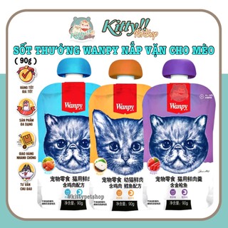 Súp thưởng Wanpy nắp vặn tuýp 90gr, thức ăn dạng ướt dành dinh dưỡng thơm ngon dành cho mèo - Kitty Pet Shop BMT