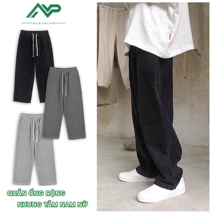 Quần ống rộng nam nữ NPV dáng suông nhung tăm, quần suông nam nữ ống rộng unisex lem tăm