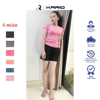 Áo thun nữ thể thao vario cộc tay cổ tim kiểu dáng slim fit chất liệu vải cd xược poly cao cấp vt20-04
