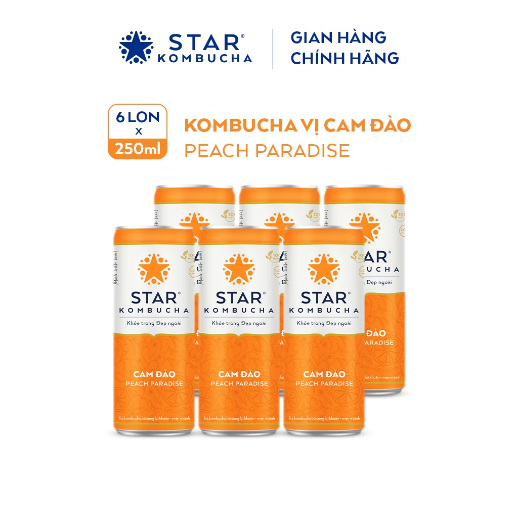 Lốc 6 lon trà lên men Star Kombucha vị Cam Đào Peach Paradise