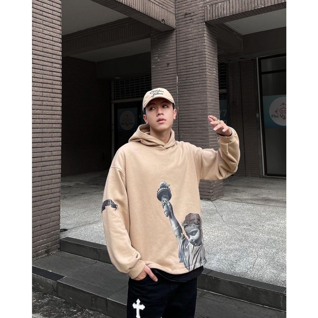 Áo hoodie nỉ bông nam nữ unisex oversize form rộng có nón trùm đầu Banawa- Liberty Hoodie - Kem