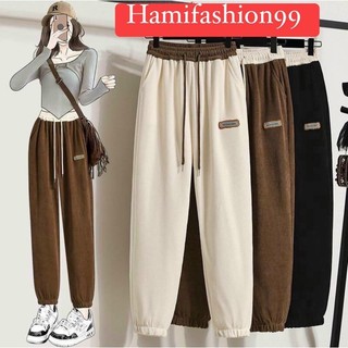 Quần Jogger nữ bo gấu dáng thể thao phối cạp chất nỉ nhung tăm