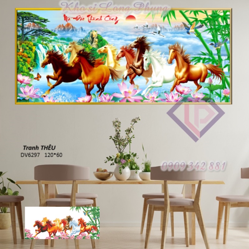 Tranh thêu Chữ thập, Tranh đính đá 5D MÃ ĐÁO THÀNH CÔNG DV6297(120x60cm), D9849 120*60cm chưa thêu