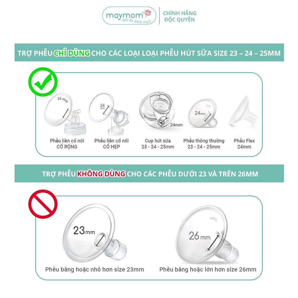 Trợ Phễu Maymom Size 13-15-17-19-21mm, Đệm Giảm Hạ Size Phễu Hút Sữa, Cup Vắt Sữa, Chất Liệu Silicone Êm Ái và An Toàn