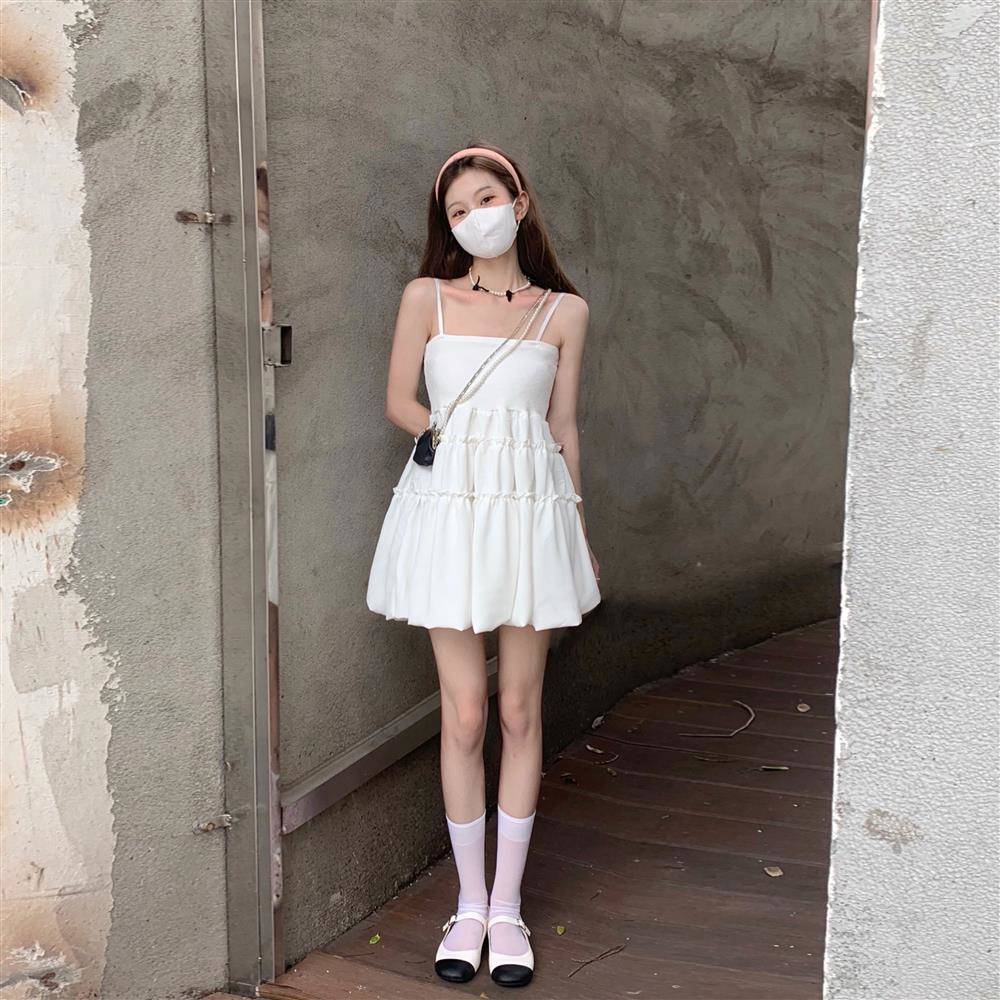 Váy babydoll Đầm Ngắn Hai Dây Màu Đen Thời Trang Mùa Hè 2021 Dành Cho Nữ
