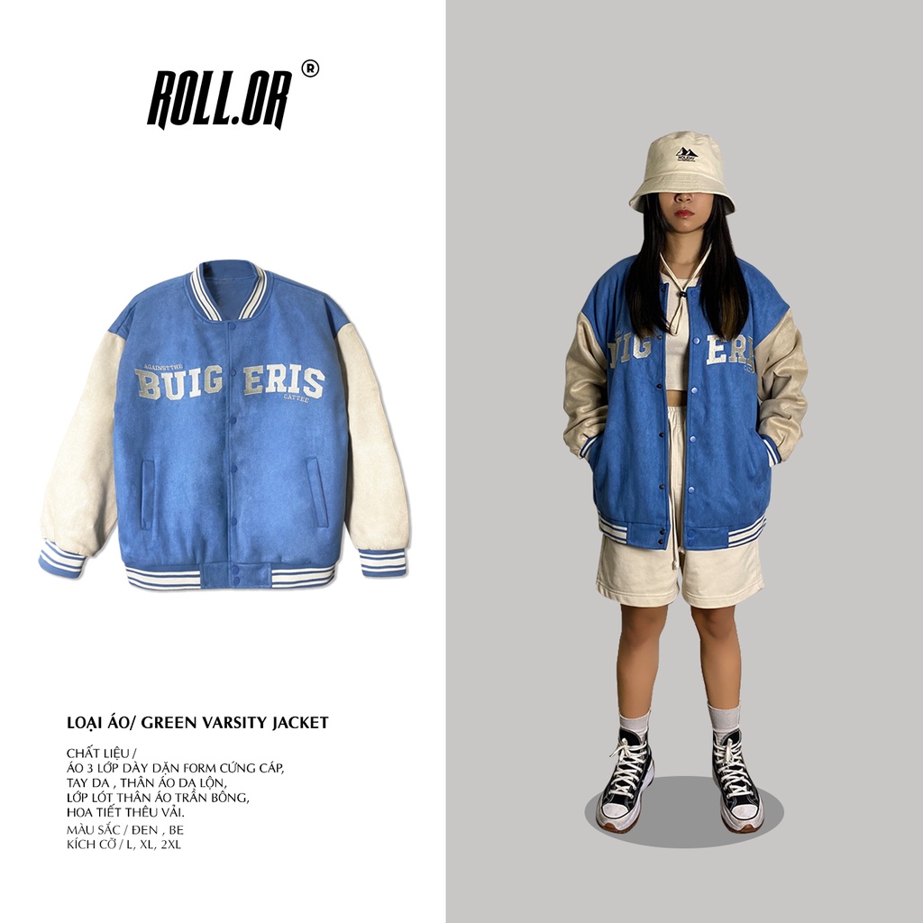 ERIS X/ Áo Bomber/Eris Varsity Jacket da lộn phối tay da unisex ROLL.OR