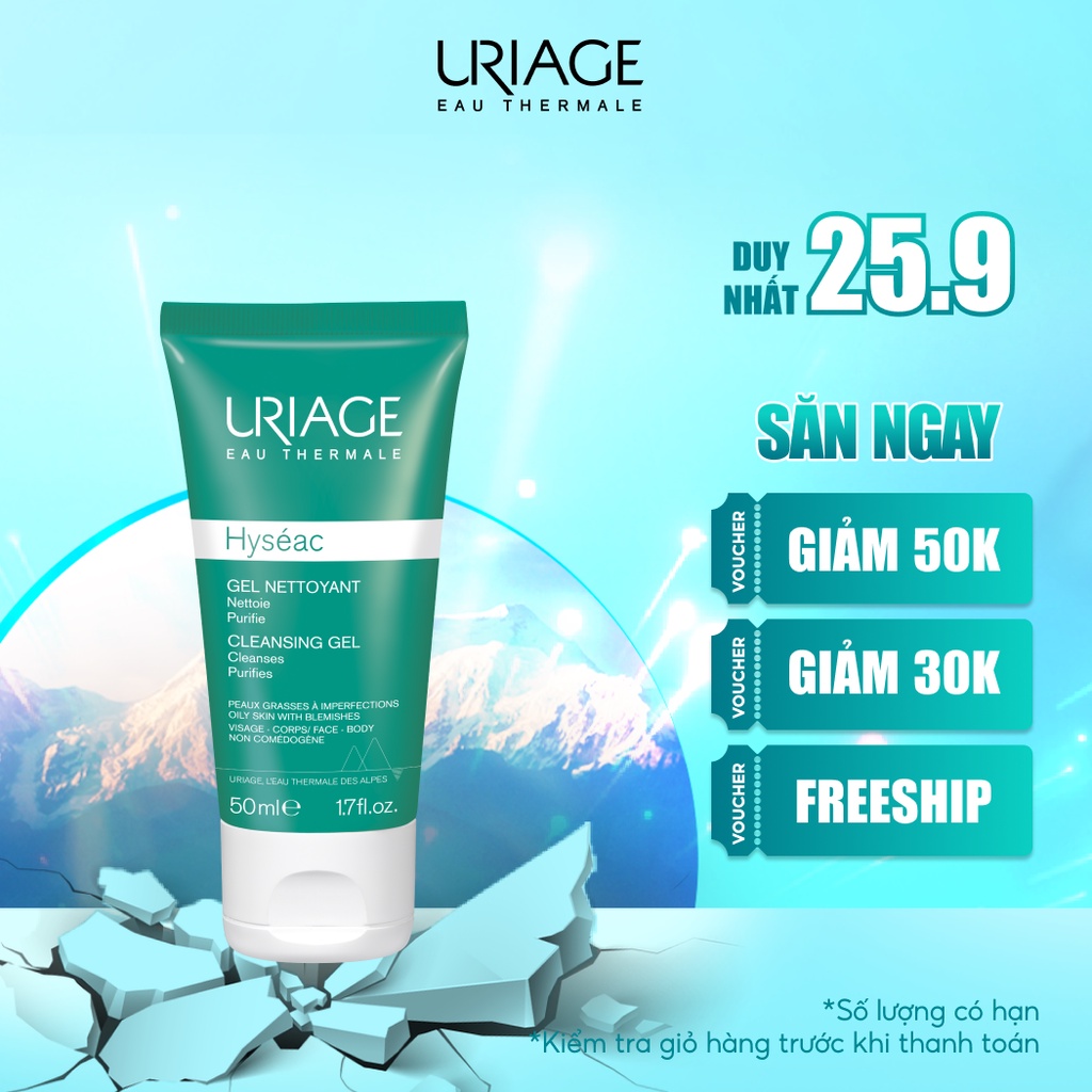 (Minisize) Gel rửa mặt dành cho da dầu, da mụn và da hỗn hợp Uriage HYSÉAC GEL NETTOYANT 50ml