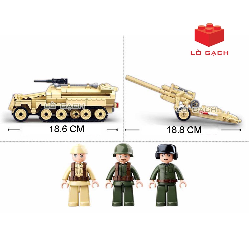 Bộ xếp hình 2 trong 1 Xe bọc thép chở quân Sd.Kfz.251 Hanomags & Pháo 150 mm K-18 Quân đội Đức WW2 406 chi tiết