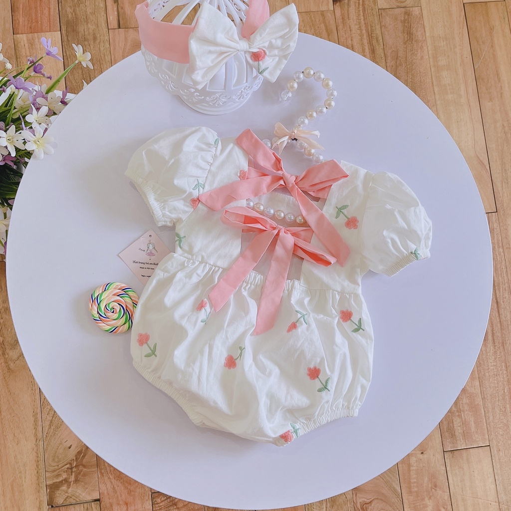Body trắng thêu hoa hồng cam 🍓 🍓Như Ý House- mặc sinh Nhật- thôi nôi quà tặng, đi chơi- body bé gái