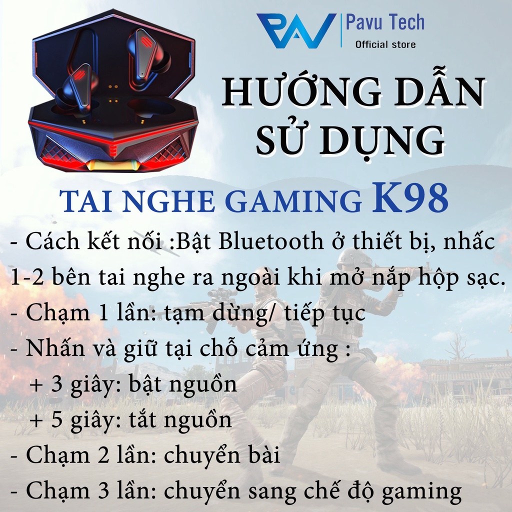 Tai nghe chơi game không dây bluetooth K98 Tai nghe chơi game bluetooth in-ear chống ồn độ trễ thấp Chính Hãng Pavu