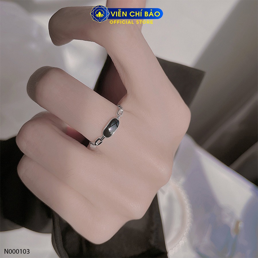 Nhẫn bạc nữ đá đen chữ nhật nhỏ chất liệu bạc 925 thời trang phụ kiện trang sức Viễn Chí Bảo N000103