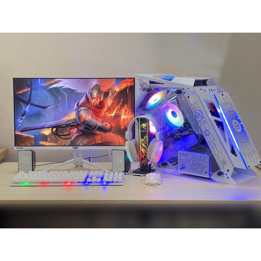 Full bộ pc gaming,  RX 570 8G màn 24" 75hz phím chuột led RGB - chiến PUBG, GTV, LOL , FO4, CSGO - Trắng Hồng Xanh Đen | BigBuy360 - bigbuy360.vn