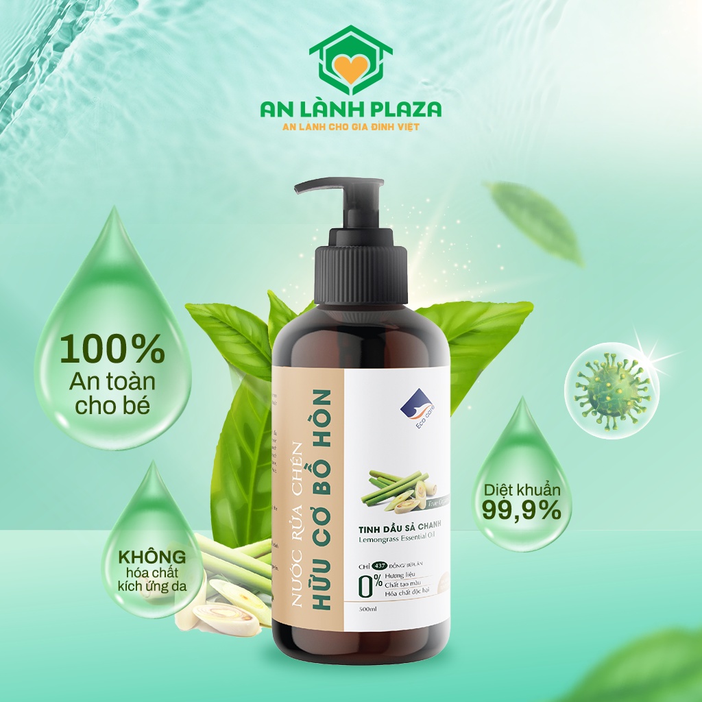 Nước rửa chén hữu cơ bồ hòn Ecocare 500ml khử mùi hôi tanh bát đĩa, an toàn cho bé, không gây hại da tay