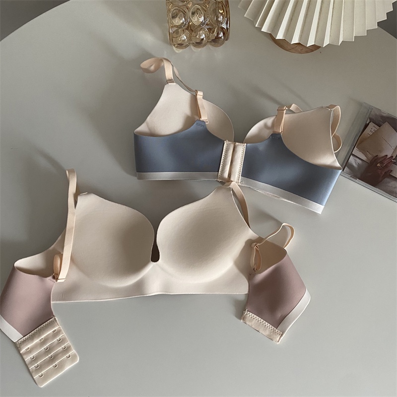 1 Bộ Áo Ngực Không Dây + Quần Lót 3 / 4 Cup Nâng Ngực Nhỏ Màu Sắc Tương Phản Thời Trang Quyến Rũ Cho Nữ