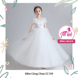 Đầm Váy Công Chúa Dự Tiệc Cho Bé Gái Xếp Ly Cổ Trắng Hồng CC159