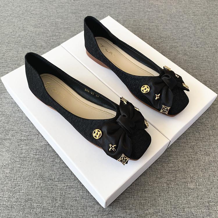 Giày Búp Bê Đế Mềm Mũi Vuông Đính Nơ Thời Trang Xuân Thu 2022 Size 32-44