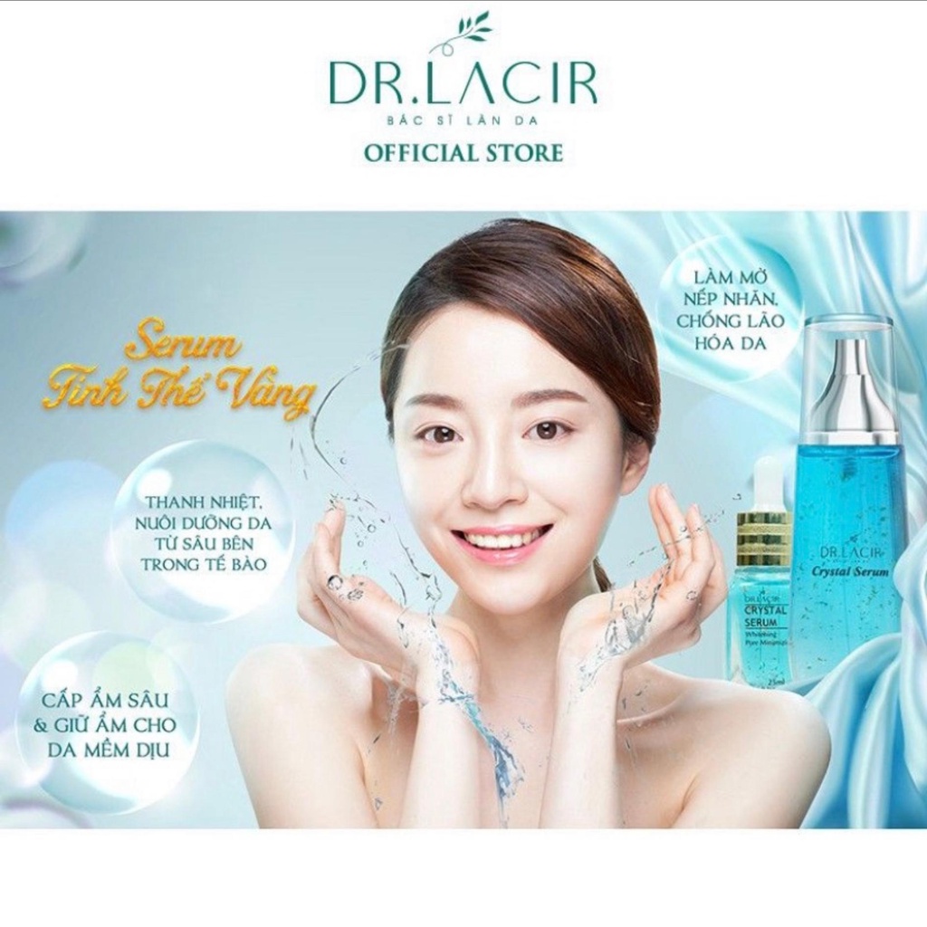 Serum dưỡng da mặt Dr Lacir Serum tinh thể vàng ngăn lão hóa mờ nếp nhăn, mờ thâm nám, dưỡng ẩm, 2 size 25ml và 50ml