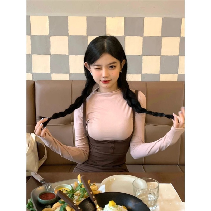 COZOK Set Áo Thun Tay Dài + Đầm Hai Dây Thời Trang Nữ