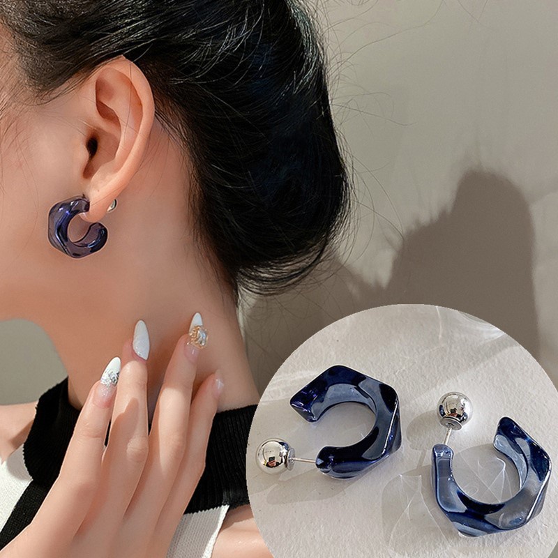 Khuyên Tai Acrylic Trong Suốt Hình Chữ C Phong Cách Hàn Quốc Mới Cho Nữ