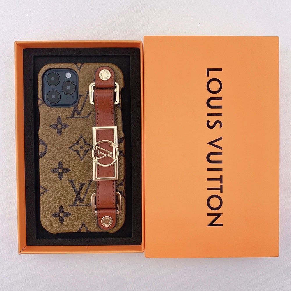 Ốp Điện Thoại Da In Logo LV Kèm Dây Đeo Tay Sang Trọng Chống Sốc Cho iphone 14 14 13 12 11 Pro Max