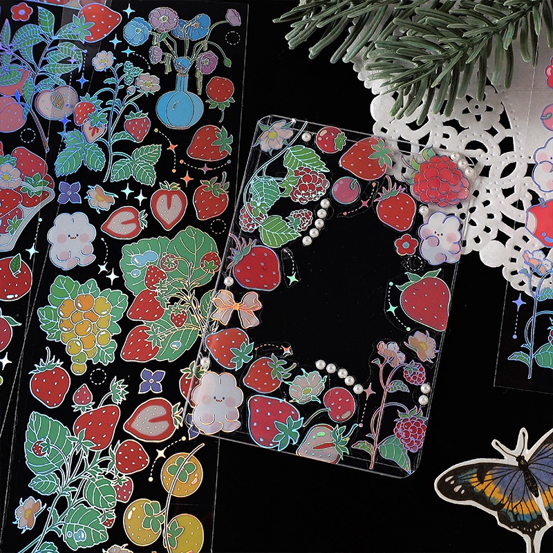 Bộ 3 Tấm Sticker Bạc Dán Trang Trí Hình Hoa Quả Dễ Thương