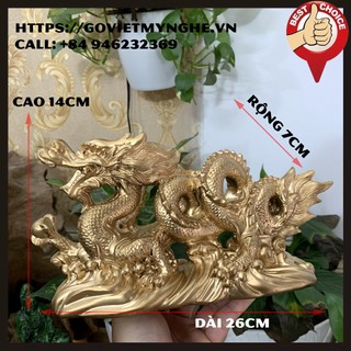 Tượng đá trang trí Rồng phong thủy - Tượng đá con rồng trưng bày phong thủy - Nhũ đồng - Dài 26cm