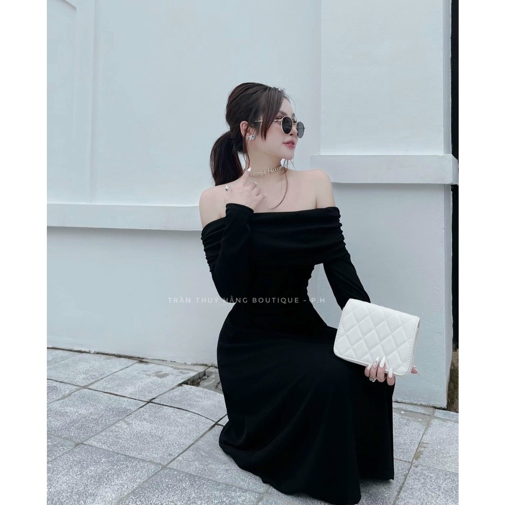 Đầm ôm bẹt vai tay dài