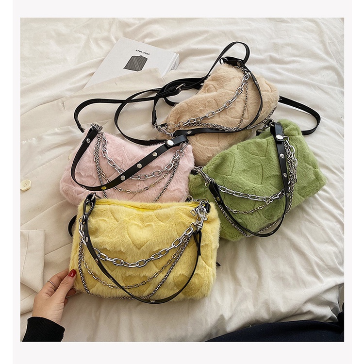 Túi Xách Đeo Vai Phủ Bông Phối Dây Xích Thời Trang Mùa Thu Mới 2022 Dành Cho Nữ