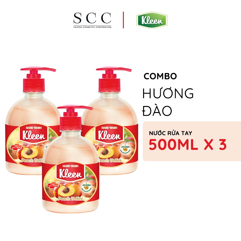 Combo 3 Nước rửa tay Kleen diệt khuẩn và dưỡng ẩm chiết xuất từ thiên nhiên 500ml/chai