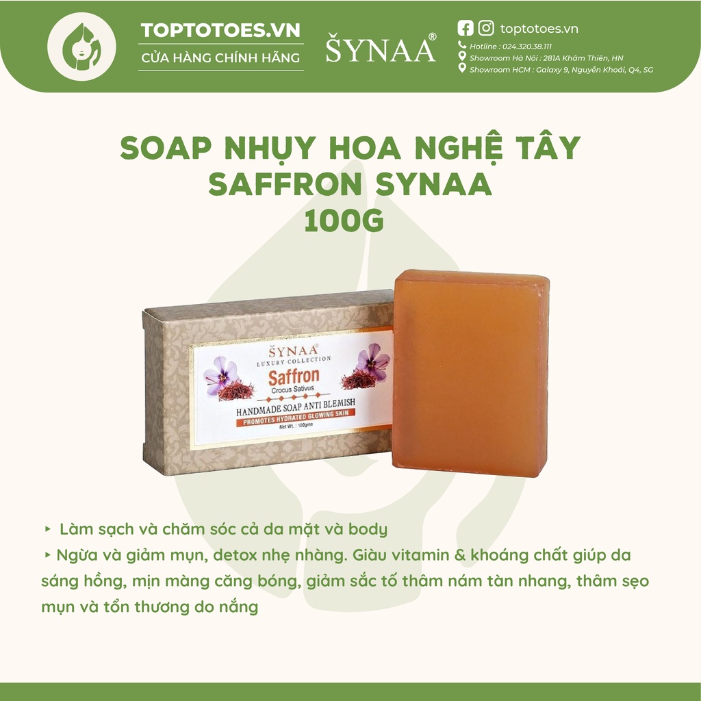 Xà phòng Synaa Saffron - nhuỵ hoa nghệ tây cho mặt và body giảm mụn, làm da sáng hồng căng bóng