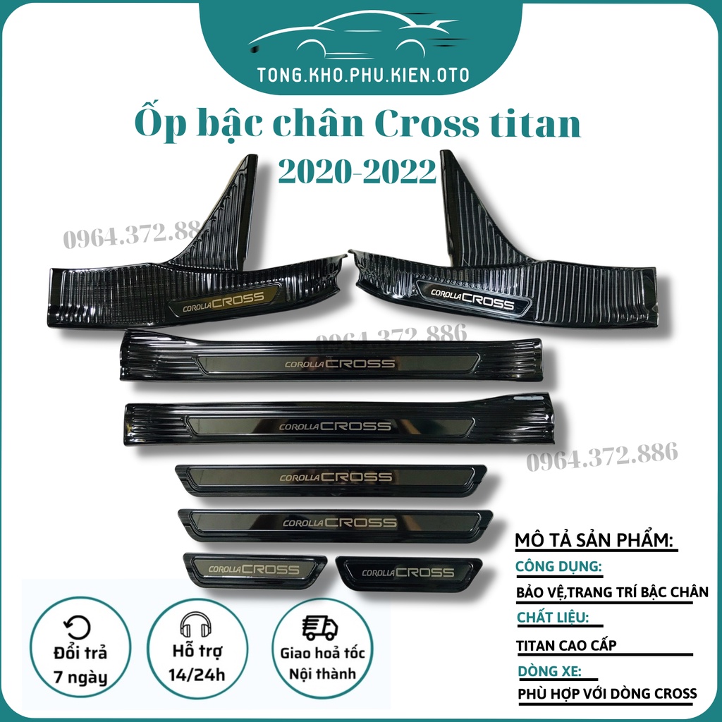 Ốp bậc cửa, Nẹp bước chân trong, ngoài xe Toyota Corolla Cross 2020- 2021-2022, Mẫu Titan cao cấp