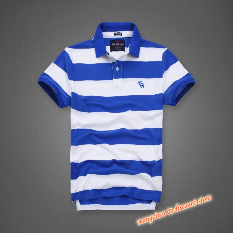 Abercrombie Áo Thun polo cotton Ngắn Tay Họa Tiết Kẻ Sọc Trẻ Trung