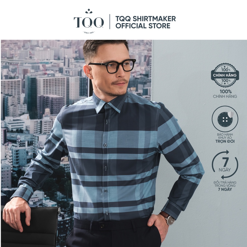 Áo sơ mi nam dài tay TQQ dáng slimfit công sở kẻ to nam tính K447CS chất cotton hạn chế nhăn