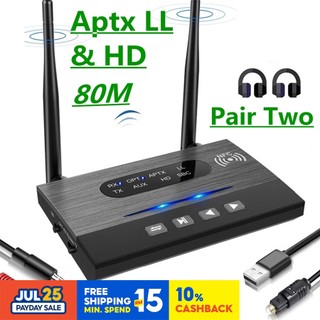 80m csr8675 aptx độ trễ thấp hd bluetooth 5.0 bộ thu phát âm thanh spdif 3.5mm 3.5 aux rca bộ chuyển đổi không dây cho tv ô tô pc