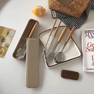 (ComBo) BỘ THÌA ĐŨA DĨA INOX CÁN GỖ LÚA MẠCH [xả kho]