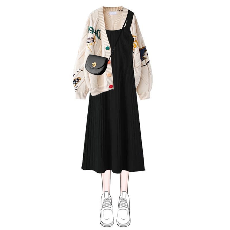 Set Áo Khoác Cardigan Dệt Kim + Chân Váy Thời Trang Mùa Thu 2022 Plus Size Cho Nữ