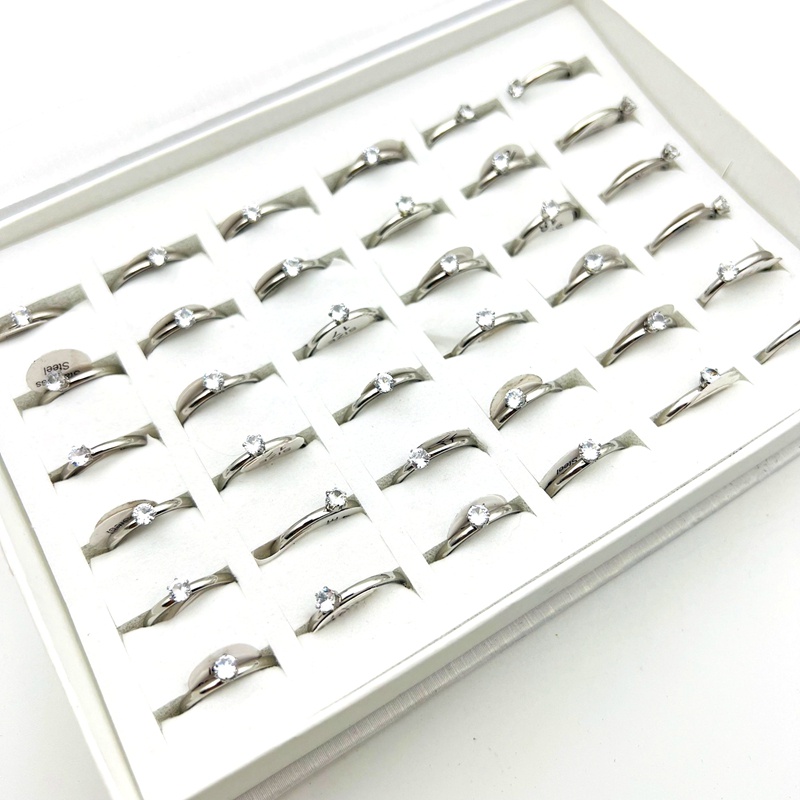 Bộ 20 Nhẫn Thép Không Gỉ Đính Đá Zircon 6 Móng Thời Trang Dành Cho Nữ