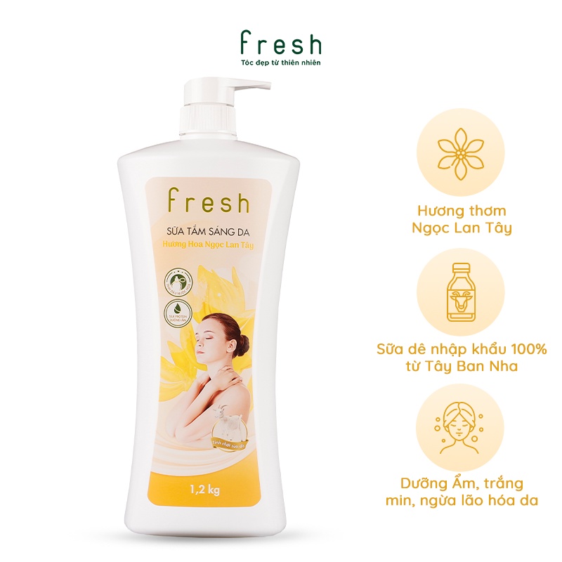 Combo Sữa tắm sáng da Fresh hương Hoa hồng + hương Ngọc lan tây 1.2 kg/chai