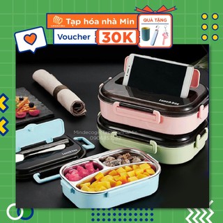 Hộp Cơm Inox 304 Giữ Nhiệt - 2 Lớp 3 Ngăn - Dung Tích 1000ml &1300ml - Kèm Muỗng Đũa Inox  (Không kèm túi)