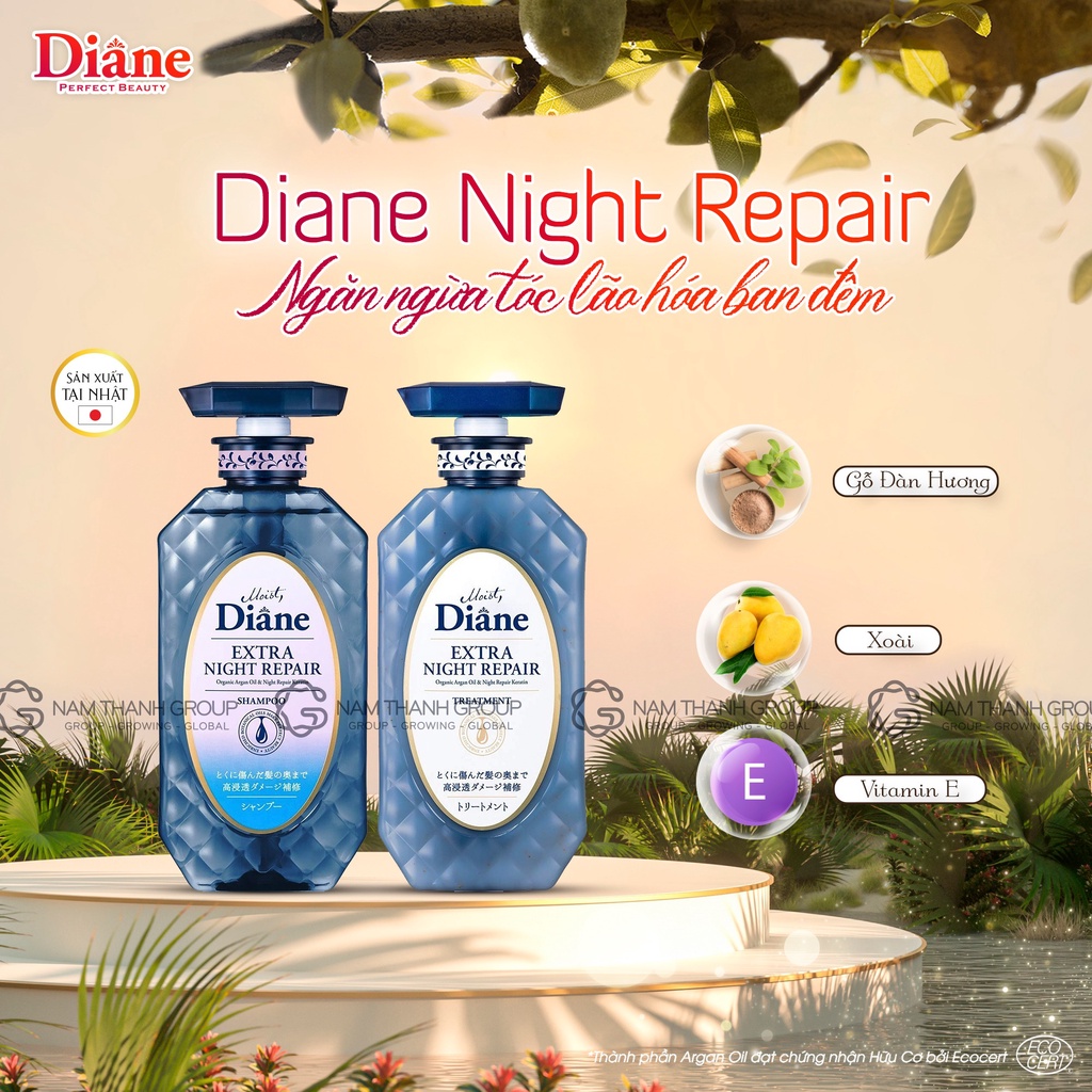 Bộ Đôi Gội Xả Cho Tóc Xơ Gẫy Rụng Moist Diane Extra Night Repair 450mlx2