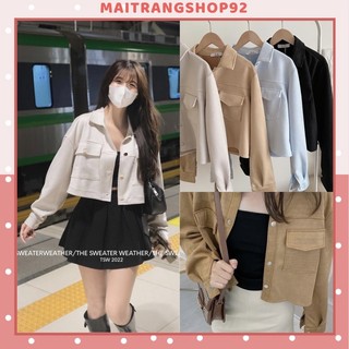 Áo khoác nữ croptop da lộn form rộng cúc bấm style Hàn Quốc, Áo khoác da lộn dáng ngắn siêu đẹp